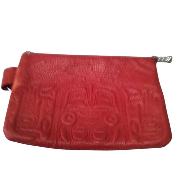 Spirit Of The Wild Canada Red Genuine Leather Coin Purse Native Colorful Travel - Picture 1 of 5